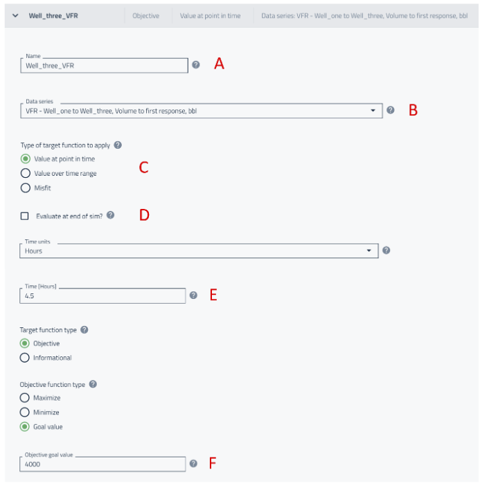 Figure 12. History matching objectives.