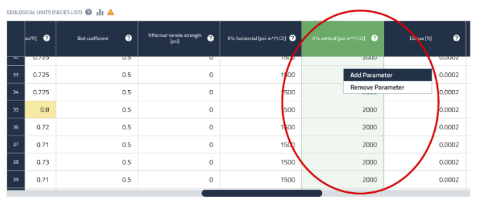 Figure 9. Adding an entire column to the history match parameter list.